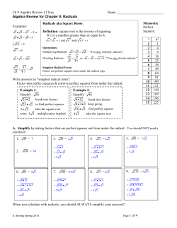 Ch 9 Algebra Review Key