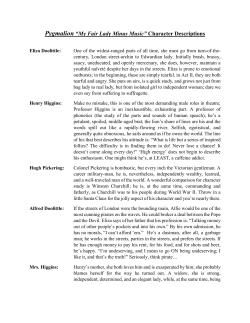Pygmalion &ldquo;My Fair Lady Minus Music&rdquo; Character Descriptions