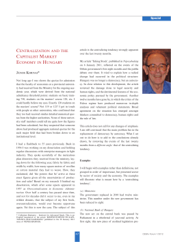 Centralization and the Capitalist Market Economy in Hungary