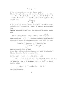 Practise problems 1) What is the probability of at least three of a kind