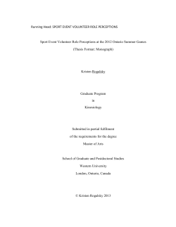 Sport Event Volunteer Role Perceptions at the 2012 Ontario