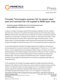Primetals Technologies receives FAC for electric steel plant and