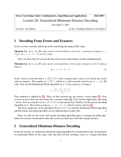 Lecture 28: Generalized Minimum Distance Decoding 1 Decoding