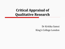 Critical Appraisal of Qualitative Research