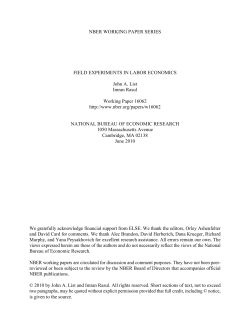 NBER WORKING PAPER SERIES FIELD EXPERIMENTS IN LABOR