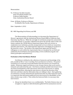 Oral History - MOU Regarding Oral History and IRB