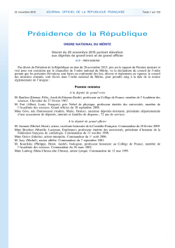 22 novembre 2015 - Grande Chancellerie de la L&eacute;gion d`honneur