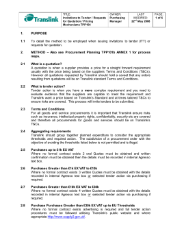 Invitations to Tender/Requests for Quotation/Pricing Mechanisms