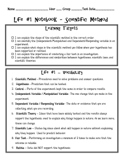 Life #1 Notebook - Scientific Method