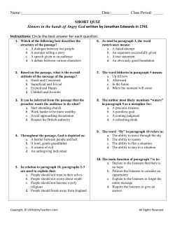 SHORT QUIZ Sinners in the hands of Angry God