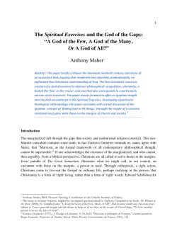 The Spiritual Exercises and the God of the Gaps: &ldquo;A God of the Few
