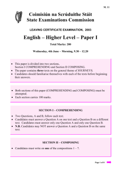 English – Higher Level – Paper I