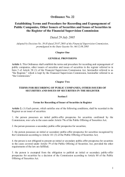 Ordinance No. 22 Establishing Terms and Procedure for Recording