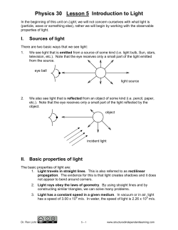 Physics 30 Lesson 5 Introduction to Light