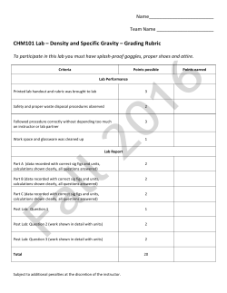 CHM101 Lab &ndash; Density and Specific Gravity &ndash; Grading Rubric