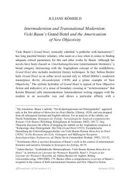 Intermodernism and Transnational Modernism: Vicki Baum`s Grand