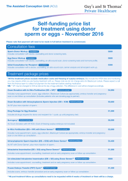 ACU Self Funding Price List Using Donor Sperm Or Eggs Nov 2016