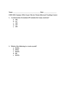 CHM 1025, Summer 2016, Exam 2 Review Packet (Broward Teachin