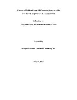 A Survey of Bakken Crude Oil Characteristics Assembled For the