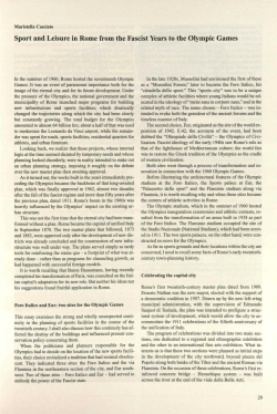 Sport and Leisure in Rome from the Fascist Years to the Olympic