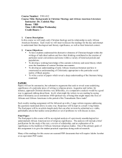 Course Number: 5391-012 Instructor: Dr. Cedrick May Room: TBD