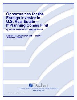 Opportunities for the Foreign Investor in U.S.