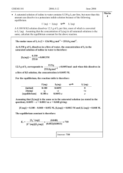 CHEM1101 2004-J-12 June 2004 &bull; A saturated solution of iodine in