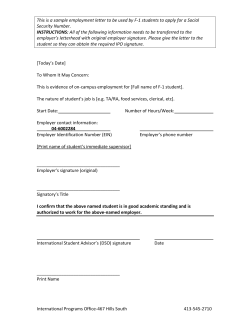 SAMPLE EMPLOYMENT LETTER TO BE USED BY F