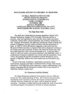 Montessori Applied to Children at High Risk