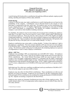 General Overview 401(k) PROFIT SHARING PLAN