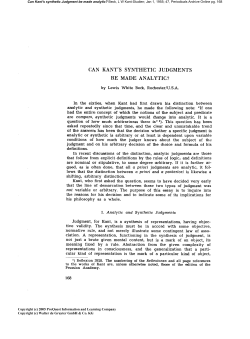 CAN KANT`S SYNTHETIC JUDGMENTS BE MADE ANALYTIC?