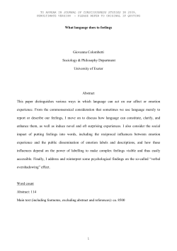 1 What language does to feelings Giovanna Colombetti Sociology