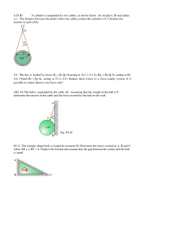 4.28 B7. A cylinder is suspended by two cables, as shown below. Its