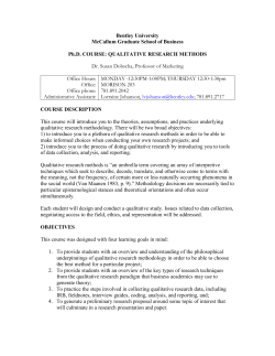Qualitative Research Methods I