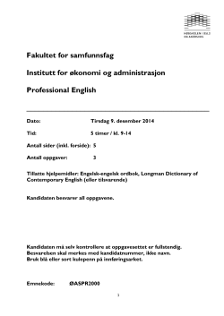 Fakultet for samfunnsfag Institutt for &oslash;konomi og