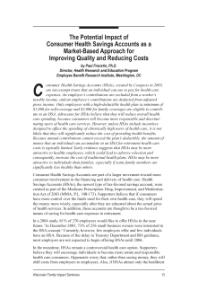 The Potential Impact of Consumer Health Savings Accounts as a