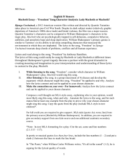 MH Daon English IV Honors Macbeth Essay &ndash; &ldquo;Freedom&rdquo; Song