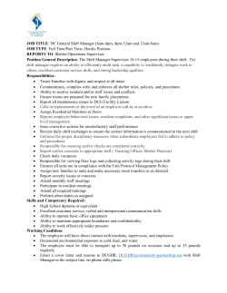 JOB TITLE: DC General Shift Manager (8am-4pm, 4pm