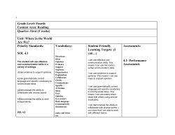 Grade Level: Fourth Content Area: Reading Quarter: First (3 weeks