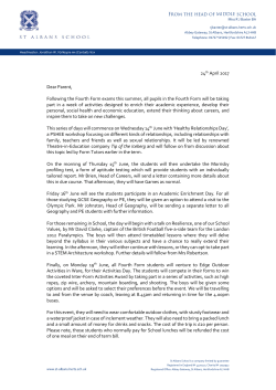 24th April 2017 Dear Parent, Following the Fourth Form exams this