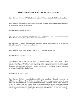 RALPH NADER RADIO HOUR EPISODE 146 TRANSCRIPT Steve