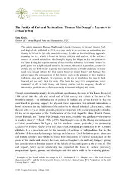 The Poetics of Cultural Nationalism: Thomas MacDonagh`s