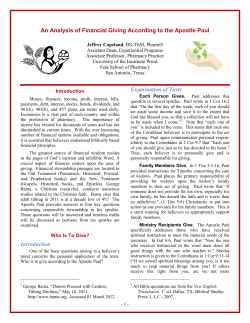 An Analysis of Financial Giving According to the Apostle Paul