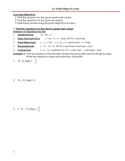 3.5 Point-Slope of a Line Learning Objectives: 1. Find the equation