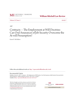 Contracts&mdash;The Employment at Will Doctrine