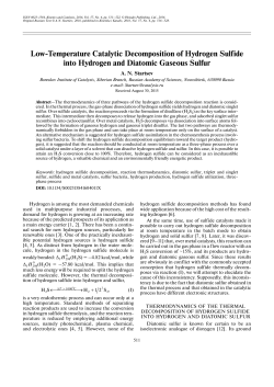 Low-Temperature Catalytic Decomposition of Hydrogen Sulfide into
