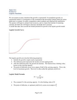 Page 1 of 4 Math 1311 Section 5.1 Logistic Functions We can