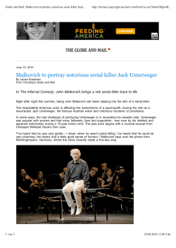 Globe and Mail_ Malkovich to portray notorious serial killer Jack