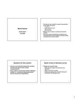 Moral Hazard Question for this section Quick review of demand curves