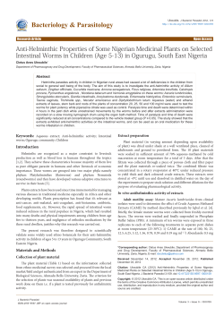Anti-Helminthic Properties of Some Nigerian Medicinal Plants on